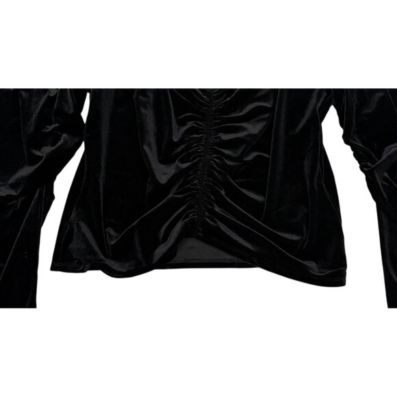 Express Black Velvet Ruched Long Sleeve Square Neck Top XL WhimsyGoth Witch Punk - Picture 3 of 6